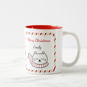 Bicolor Taza de Navidad de gato lindo personalizada