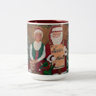 Bicolor Taza de Navidad de Santa Bueno o Malo