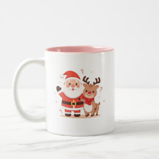 Bicolor Taza de Navidad de Santa y Reno Lindo