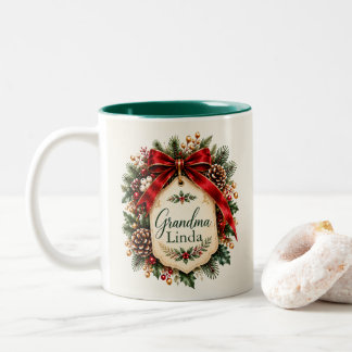 Bicolor Taza de Navidad personalizada para abuela | Nombre