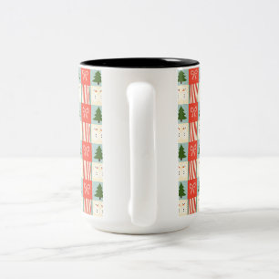 Bicolor Taza de Navidad vintage con árbol, lazo, muñeco de