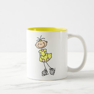Bicolor Taza de niña patinadora sobre hielo amarilla