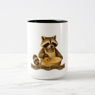 Bicolor Taza de panadero de mapache lindo