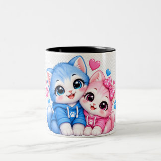 Bicolor Taza de pareja Gatos Abrazándose Taza de Pareja |