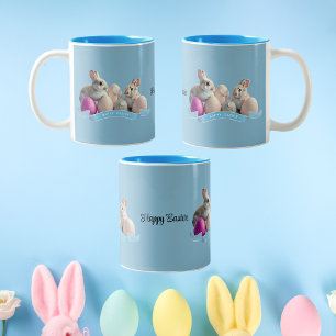 Bicolor Taza de Pascua Dos conejos y huevos de Pascua