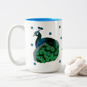 Bicolor Taza de pavo real pintada a mano