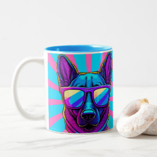 Bicolor Taza de Perro Genial y Colorido con Gafas de Sol y