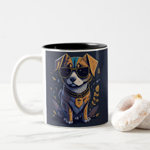 Bicolor Taza de Perro Genial y Colorido con Gafas de Sol y