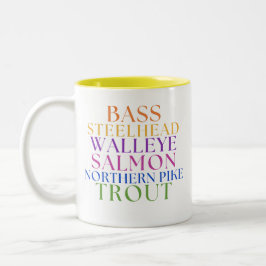 Bicolor Taza de pescadora con texto arcoíris de pesca en M