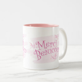 Bicolor Taza de regalo Pretty Pink "Merci Beaucoup" de agr