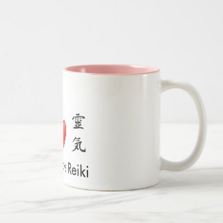 Bicolor Taza de Reiki del amor de la paz
