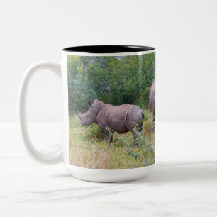 Bicolor Taza de rinoceronte blanco madre y bebé