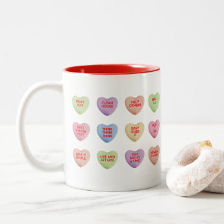 Bicolor Taza de San Valentín de Sobriedad con Corazones de