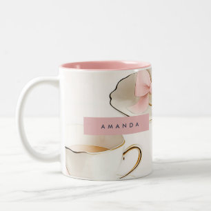Bicolor Taza de té con patrón de coqueta elegante personal