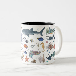 Bicolor Taza de vida marina Kawaii