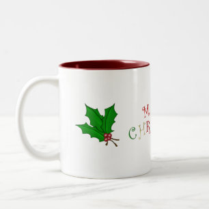 Bicolor Taza del acebo de las Felices Navidad