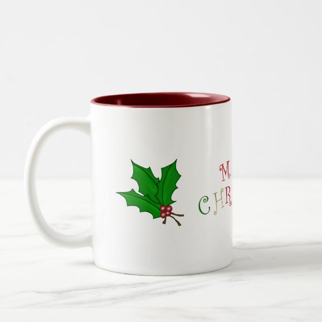 Bicolor Taza del acebo de las Felices Navidad (Izquierda)