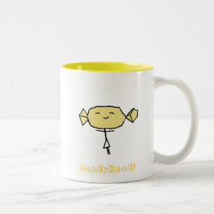 Bicolor Taza del amarillo de la dicha de CandyHead