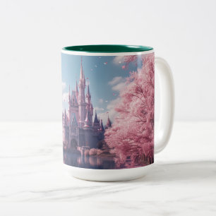 Bicolor Taza del castillo de cuento de hadas con flores de