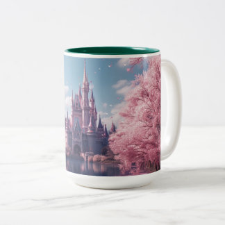 Bicolor Taza del castillo de cuento de hadas con flores de