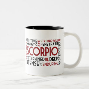 Bicolor Taza del collage de la palabra del escorpión