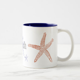 Bicolor Taza del dos-tono de las estrellas de mar - azul