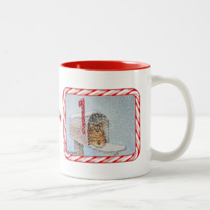 Bicolor Taza del gato del buzón del navidad
