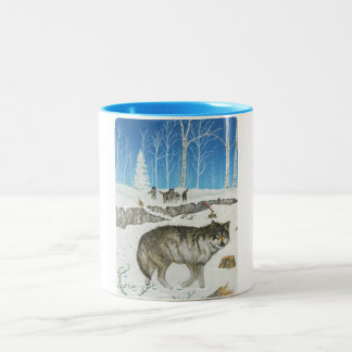 Bicolor Taza del lobo solitario de Snowland