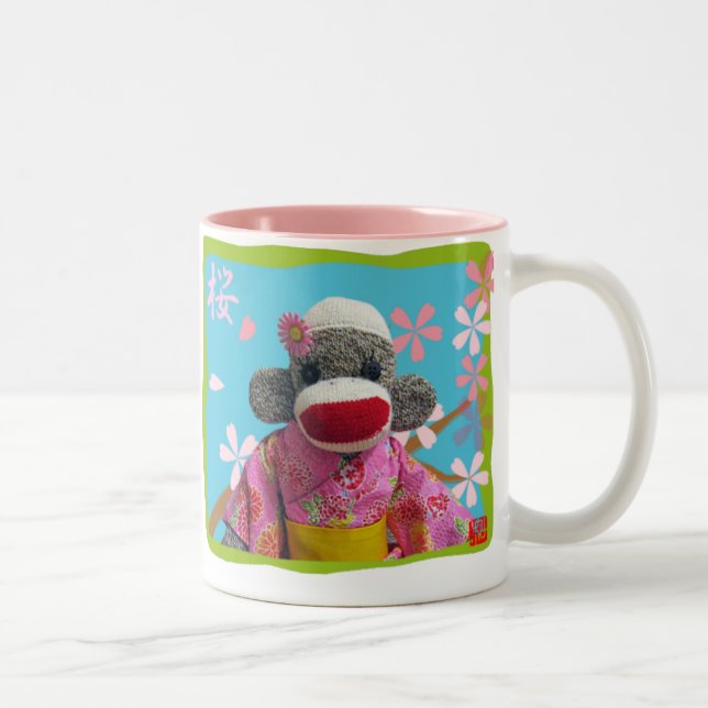 Bicolor Taza del mono del calcetín de Sakura (Derecha)