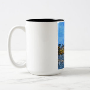 Bicolor Taza del paseo marítimo de Seattle al anochecer