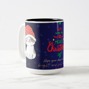Bicolor Taza divertida de café con gatos y Navidad