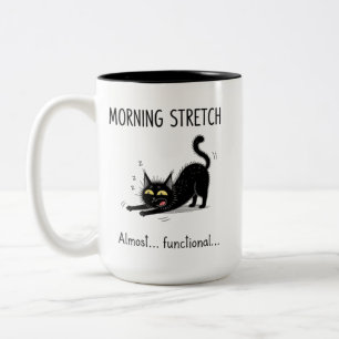 Bicolor Taza divertida de gato casi funcional que se estir