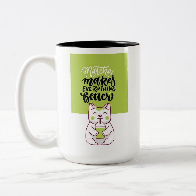 Bicolor Taza divertida de gato matcha (Izquierda)
