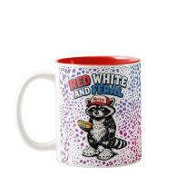 Taza divertida de mapache rojo, blanco y feroz