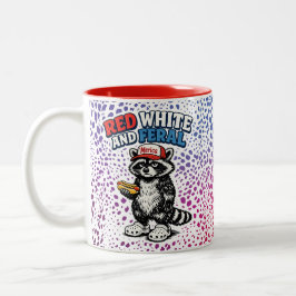 Bicolor Taza divertida de mapache rojo, blanco y feroz