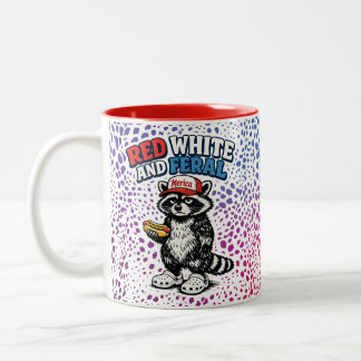 Bicolor Taza divertida de mapache rojo, blanco y feroz