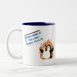 Bicolor Taza divertida de pingüino gritando demasiado ruid