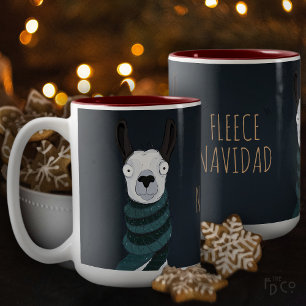 Bicolor Taza divertida festiva 'Fleece Navidad' Llama Azul