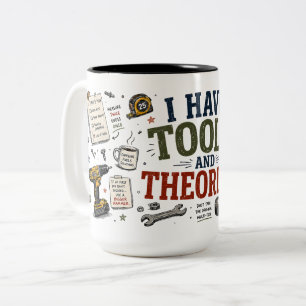 Bicolor Taza divertida para papá con herramientas y teoría