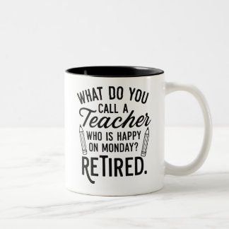 Bicolor Taza divertida para profesor jubilado – “¿Feliz el