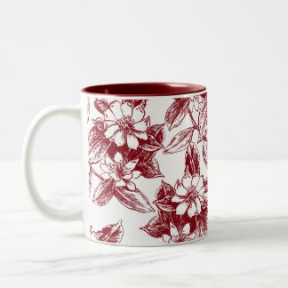Bicolor Taza elegante de arte de línea floral roja