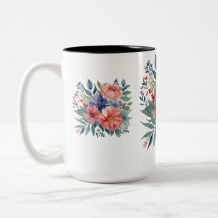 Bicolor Taza elegante de dos tonos con ramo floral - 15 oz