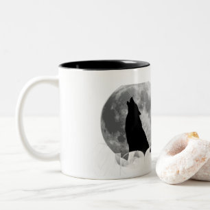 Bicolor Taza estética Wolf Aullando en Luna Llena Y2K
