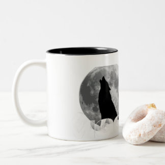 Bicolor Taza estética Wolf Aullando en Luna Llena Y2K