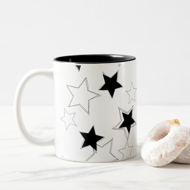 Bicolor Taza Estrellas Negras y Blancas (Con donut)
