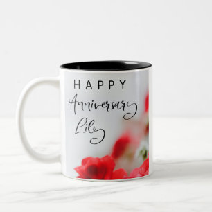 Bicolor Taza Feliz Aniversario   Nombre Personalizado 