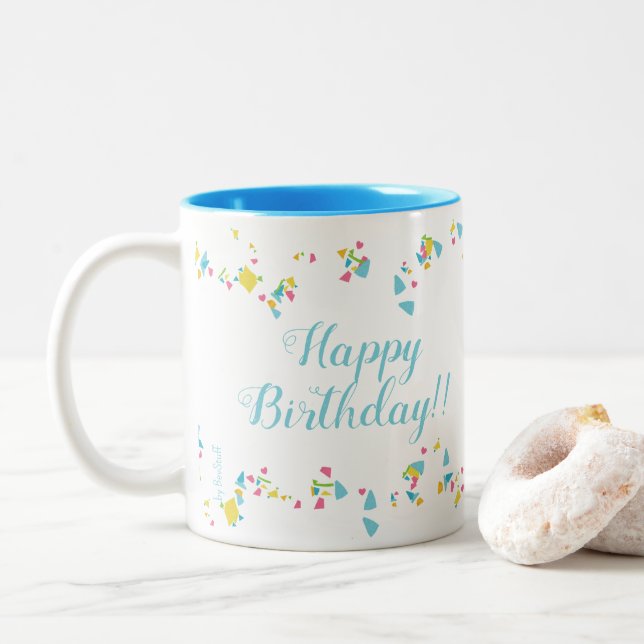 Bicolor Taza Feliz Cumpleaños Confeti Festivo (Con donut)