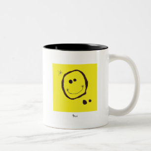 Bicolor taza feliz de la cara del miro de Joan