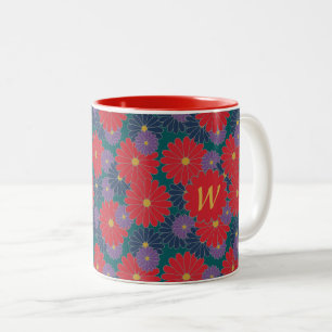 Bicolor Taza floral con salpicaduras de otoño