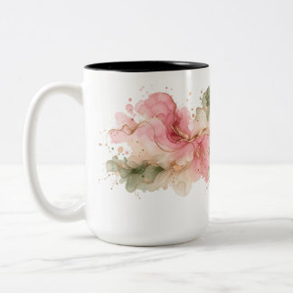Bicolor Taza floral de acuarela Elegant Blush Pink Sage